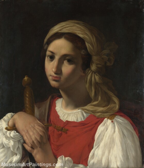 Italian A Female Figure resting on a Sword Painting