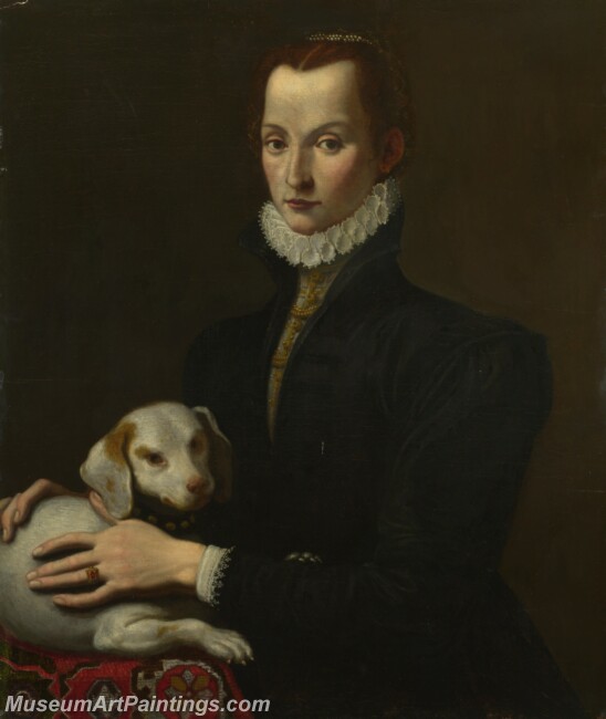 Italian Portrait of a Lady with a Dog Painting