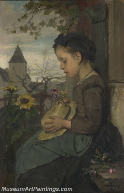 Jacob Maris A Girl seated outside a House Painting