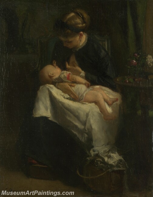 Jacob Maris A Young Woman nursing a Baby Painting