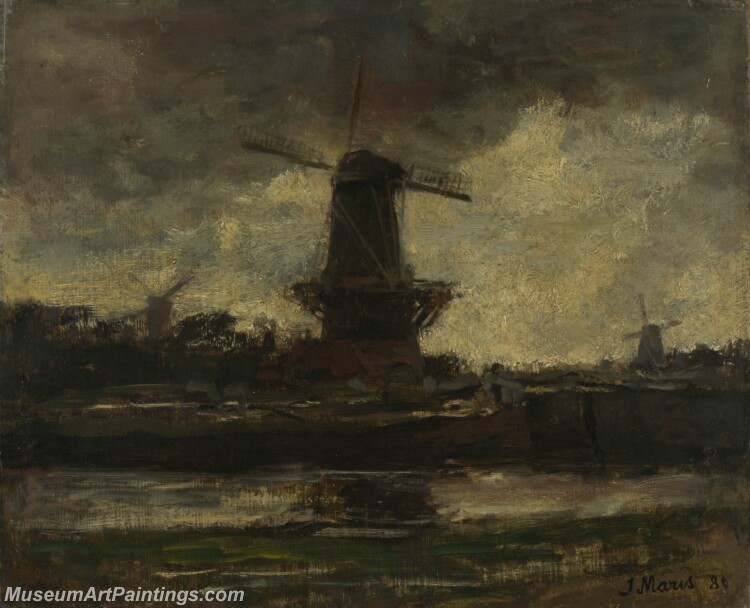 Jacob Maris Three Windmills Painting