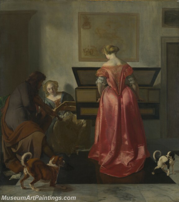 Jacob Ochtervelt Two Women and a Man making Music Painting