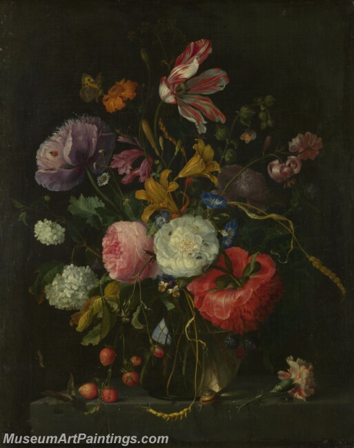 Jacob van Walscappelle Flowers in a Glass Vase Painting