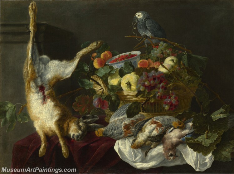 Jan Fyt A Still Life with Fruit Dead Game and a Parrot Painting