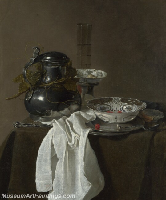 Jan Jansz Treck Still Life with a Pewter Flagon and Two Ming Bowls Painting