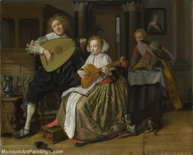 Jan Molenaer A Young Man and Woman making Music Painting