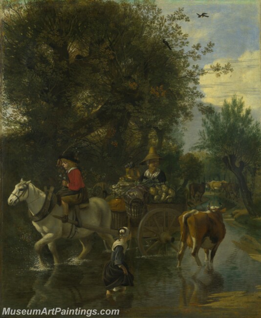 Jan Siberechts A Cowherd passing a Horse and Cart in a Stream Painting