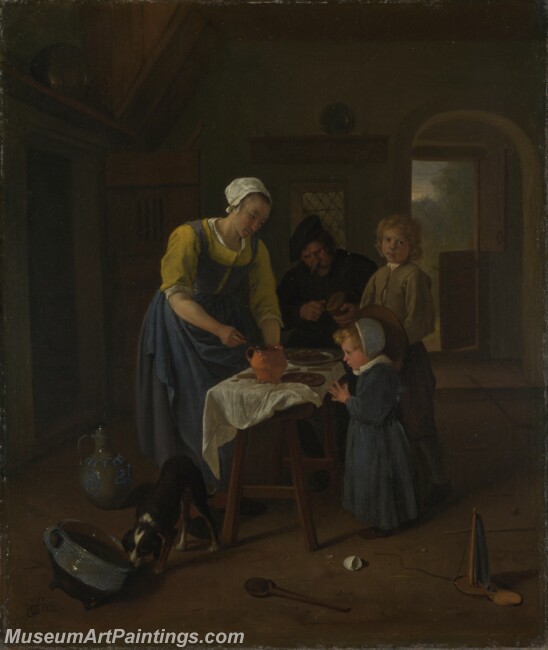 Jan Steen A Peasant Family at Meal time Grace before Meat Painting