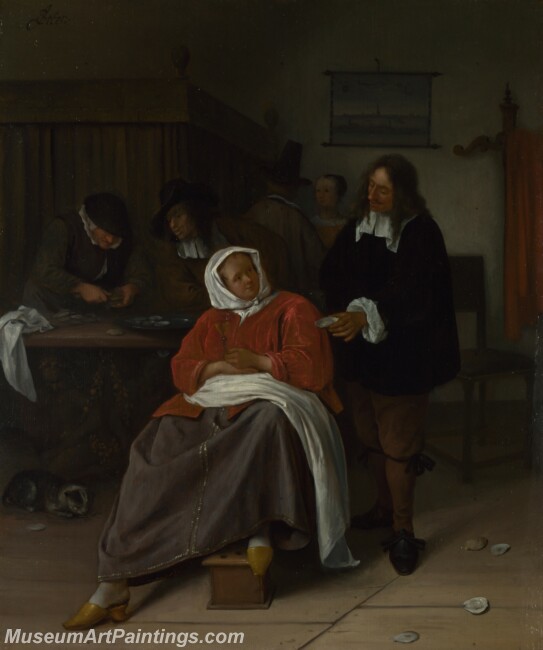 Jan Steen An Interior with a Man offering an Oyster to a Woman Painting