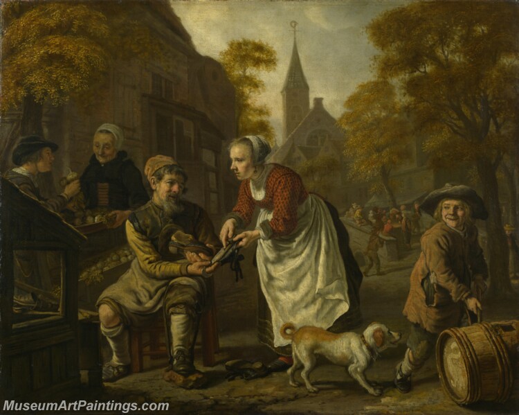 Jan Victors A Village Scene with a Cobbler Painting