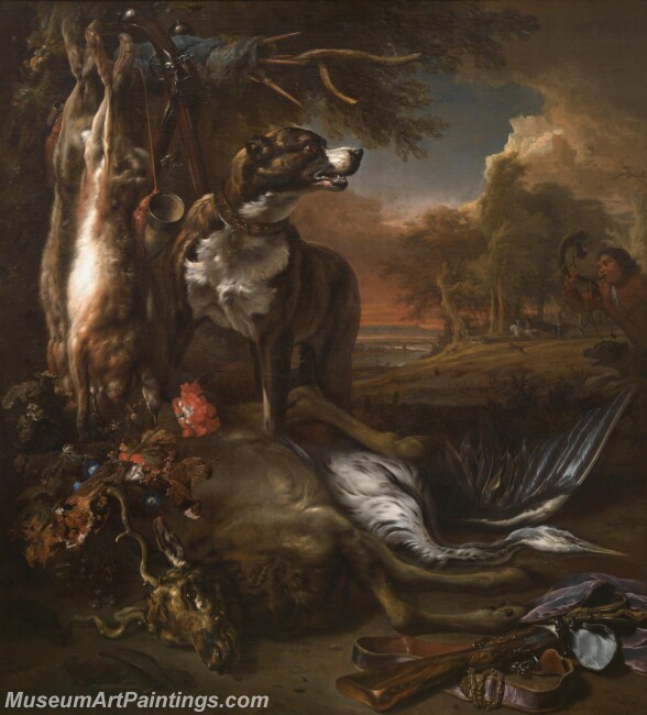 Jan Weenix A Deerhound with Dead Game and Implements of Chase Painting