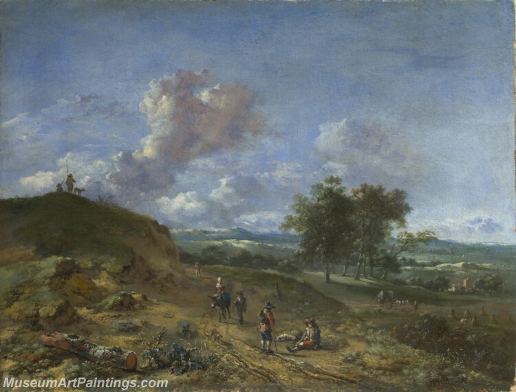 Jan Wijnants A Landscape with a High Dune and Peasants on a Road Painting