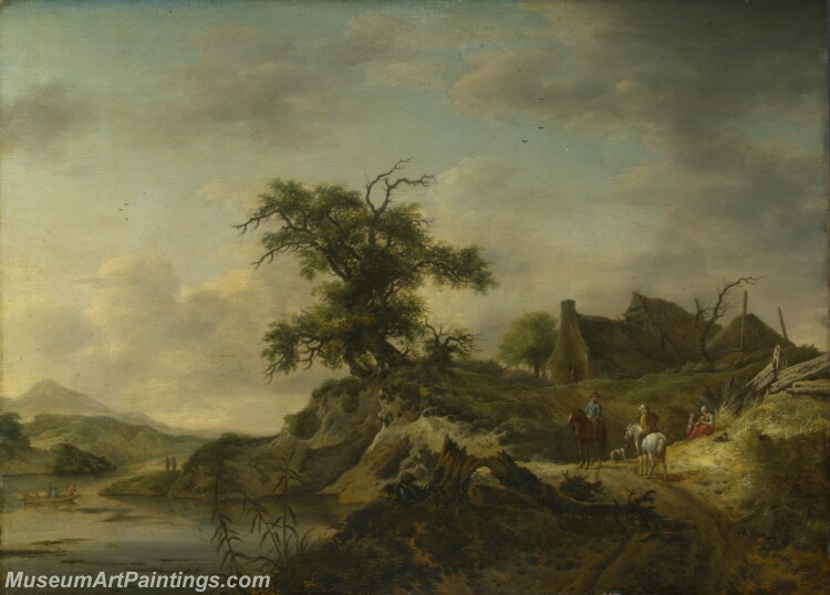 Jan Wouwermans A Landscape with a Farm on Bank of a River Painting