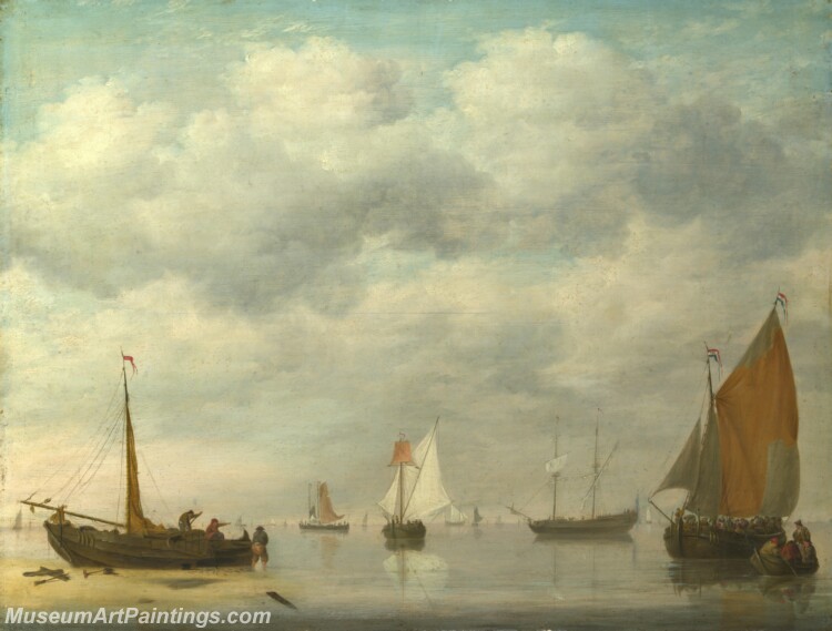 Jan van Os Dutch Vessels in Calm Water Painting