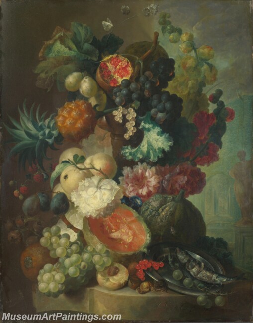 Jan van Os Fruit Flowers and a Fish Painting