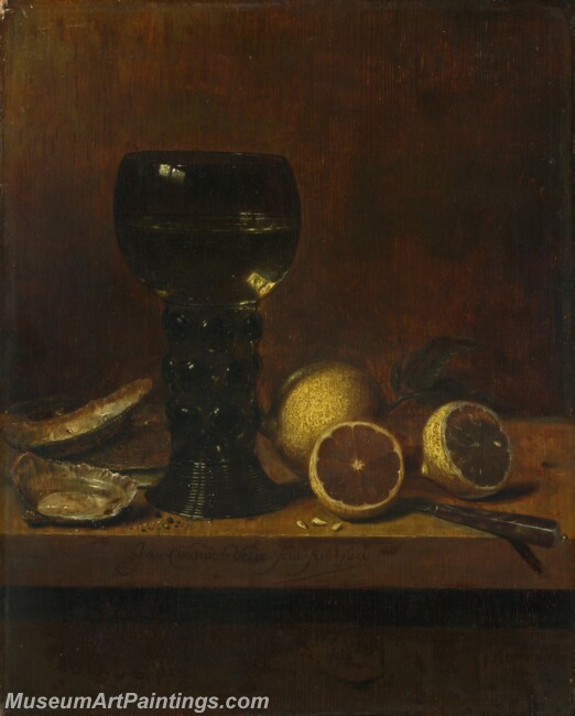 Jan van de Velde Still Life A Goblet of Wine Oysters and Lemons Painting