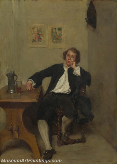 Jean Louis Ernest Meissonier A Man in Black smoking a Pipe Painting