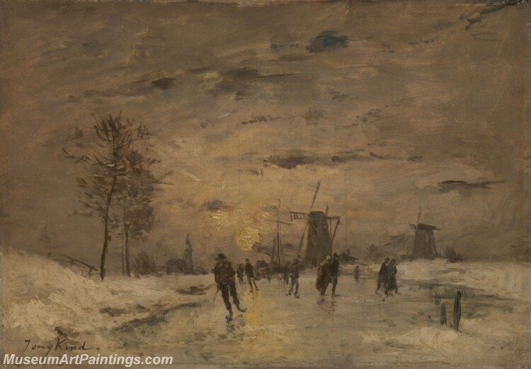 Johan Barthold Jongkind Skating in Holland Painting