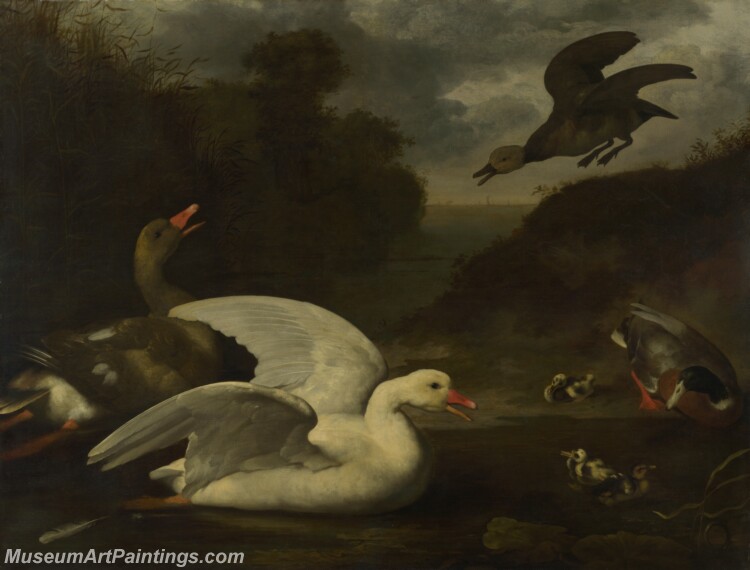 Johannes Spruyt Geese and Ducks Painting