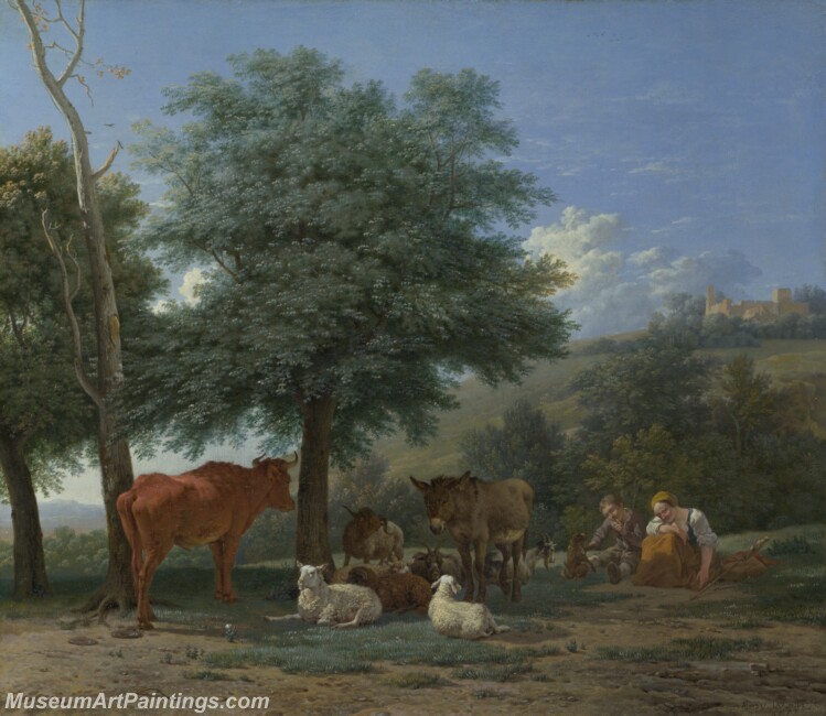 Karel Dujardin Farm Animals with a Boy and Herdswoman Painting