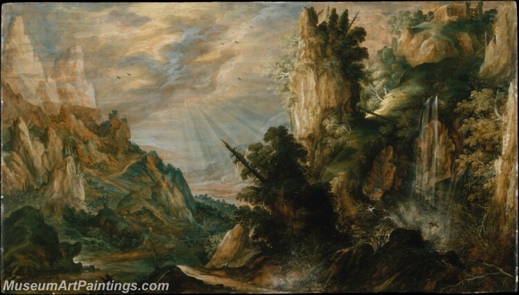 Kerstiaen de Keuninck A Mountainous Landscape with a Waterfall Painting