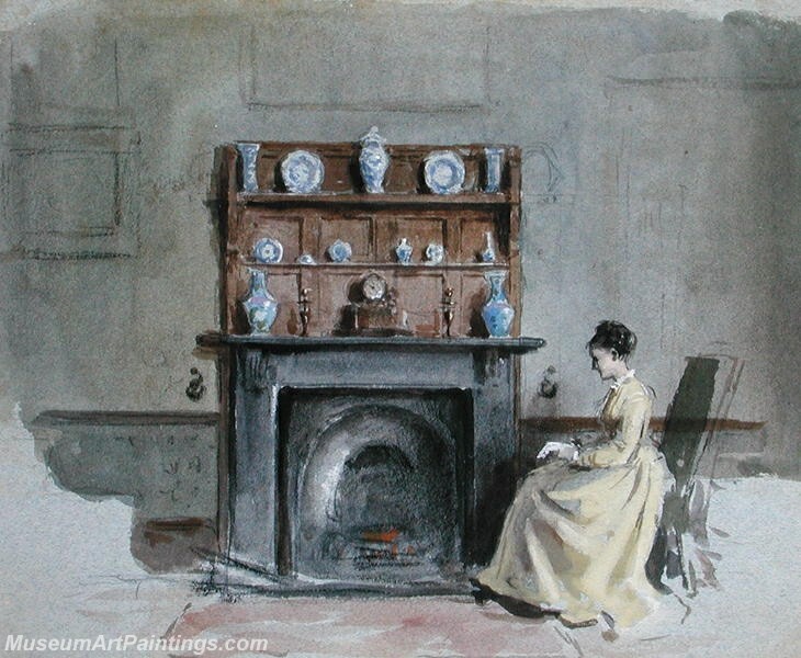 Lady Seated by the Fireplace Painting