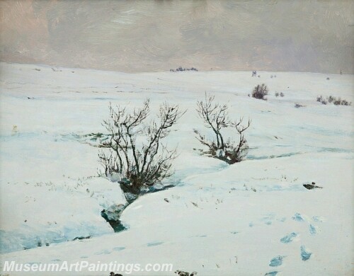 Landscape Painting A Brook in Winter