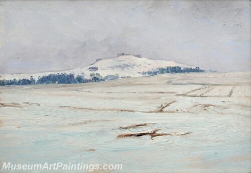 Landscape Painting A Front Side of the Hill Hradiste in Winter