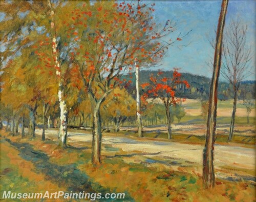 Landscape Painting A Road with Rowan Tree near Village Chlum