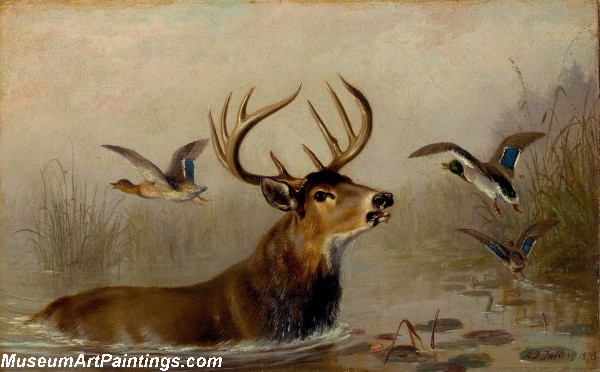 Landscape Painting After a Hard Chase Deer