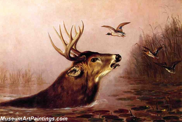 Landscape Painting Deer in Marsh