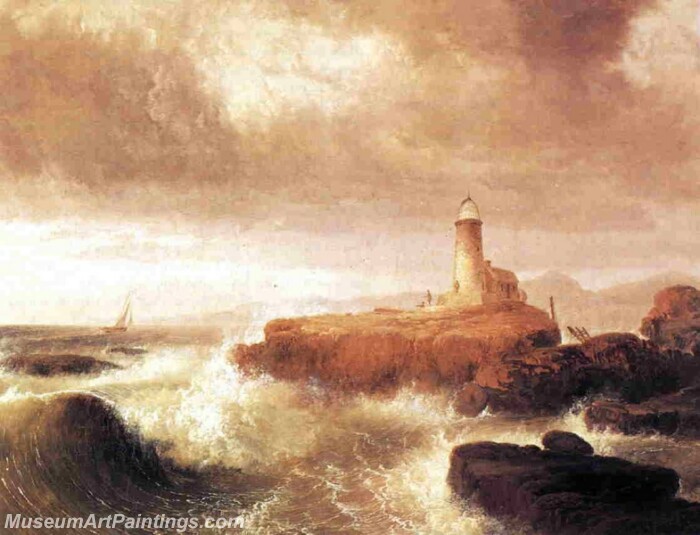 Landscape Painting Desert Rock Lighthouse