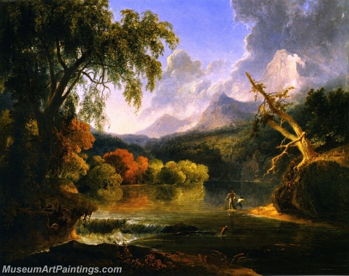 Landscape Painting Fishing in a River