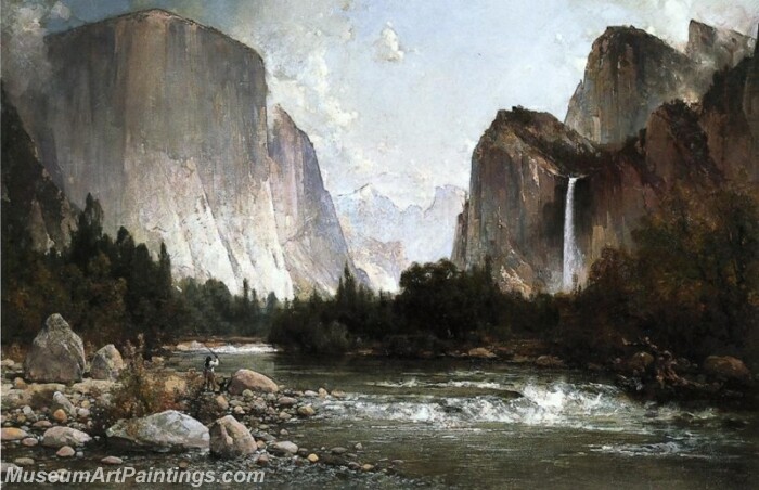Landscape Painting Piute Fishing on the Merced River Yosemite Valley