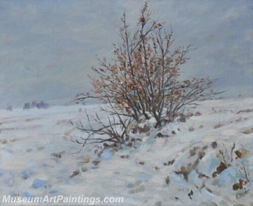 Landscape Painting Snowy Shrub