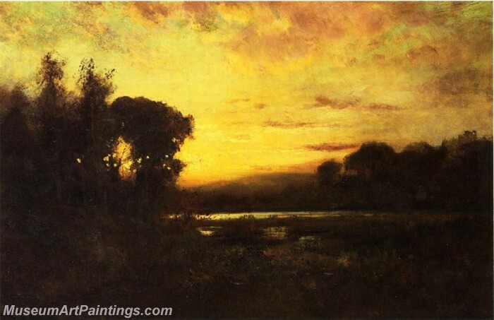 Landscape Painting Wetlands at Sunset