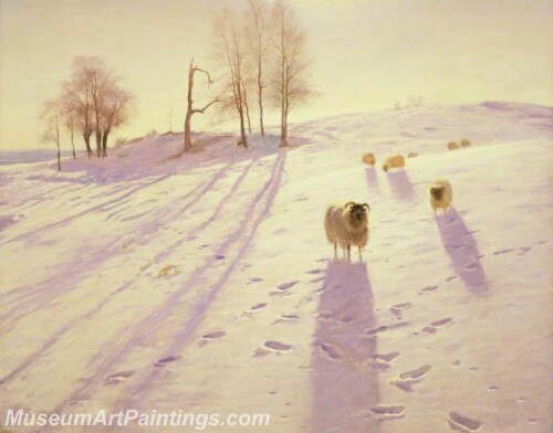 Landscape Painting When Snow the Pasture Sheets