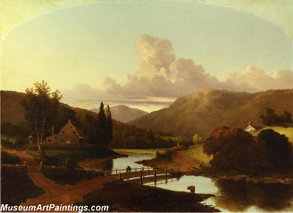 Landscape Paintings Fishing at a Rivers Bend