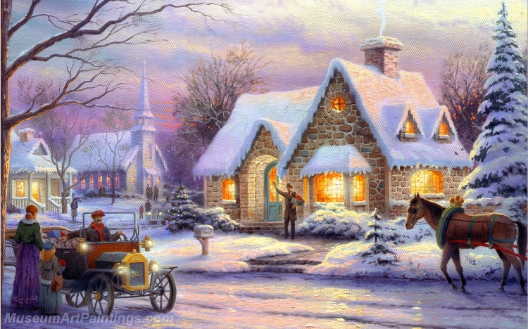 Landscape Paintings Memories of Christmas art painting winter snow cottage horse Christmas New Year