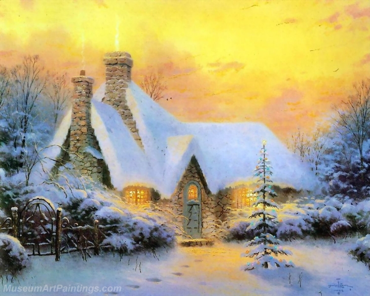 Landscape Paintings christmas tree cottage Garden Paintings