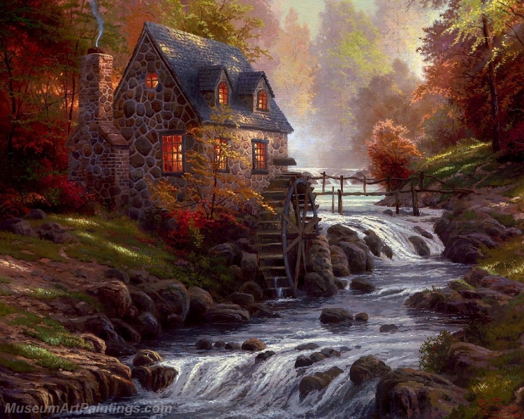 Landscape Paintings cobblestone mill Garden Paintings