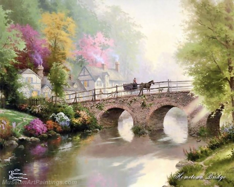 Landscape Paintings hometown bridge Garden Paintings