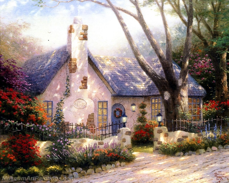 Landscape Paintings morning glory cottage Garden Paintings