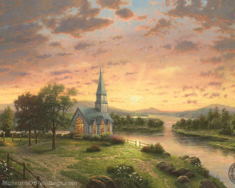 Landscape Paintings sunrise chapel Garden Paintings