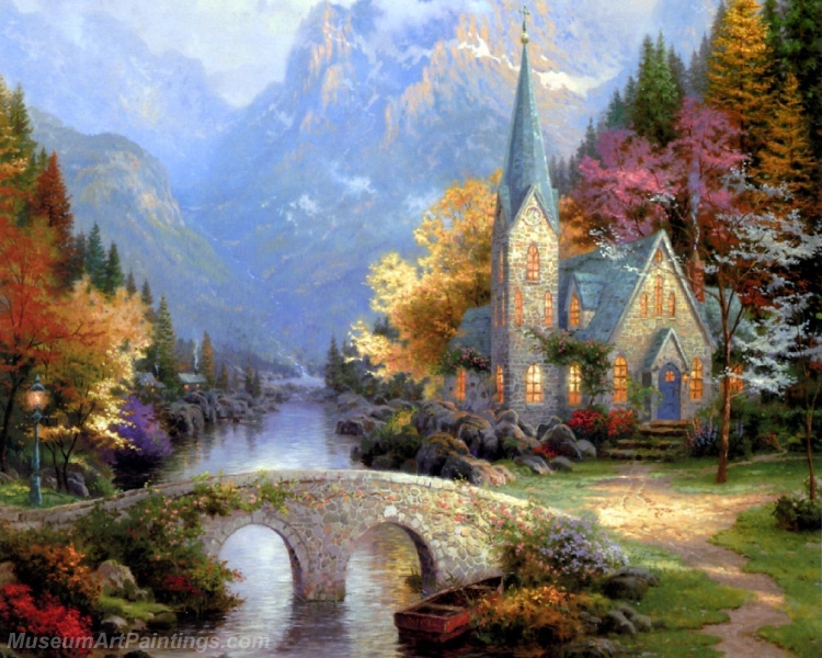 Landscape Paintings the mountain chapel Garden Paintings