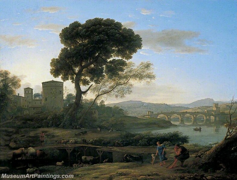 Landscape near Rome with a View of the Ponte Molle Painting