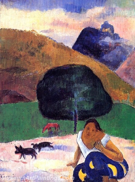 Landscape with Black Pigs and a Crouching Tahitian Painting