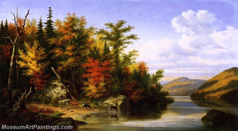 Landscape with Deer and Doe Painting