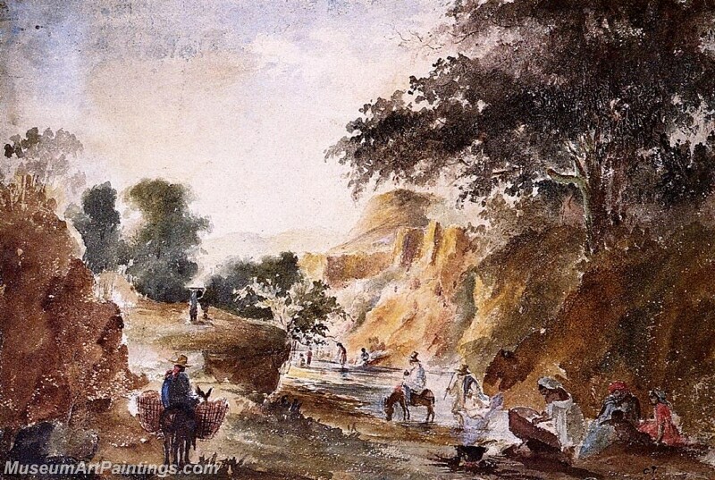 Landscape with Figures by a River Painting