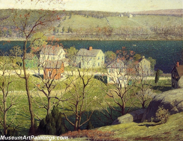 Landscape with Houses by a River Painting